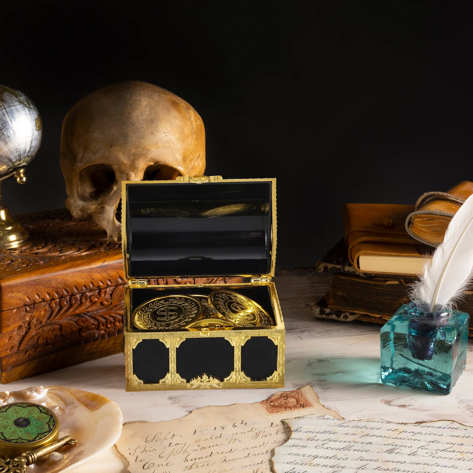 10 قطع القراصنة الكنز الصدر مجموعة خمر صندوق تخزين من البلاستيك الصغير للأطفال لعب الأدوار في الهواء الطلق الكنز هانت الطرف #1