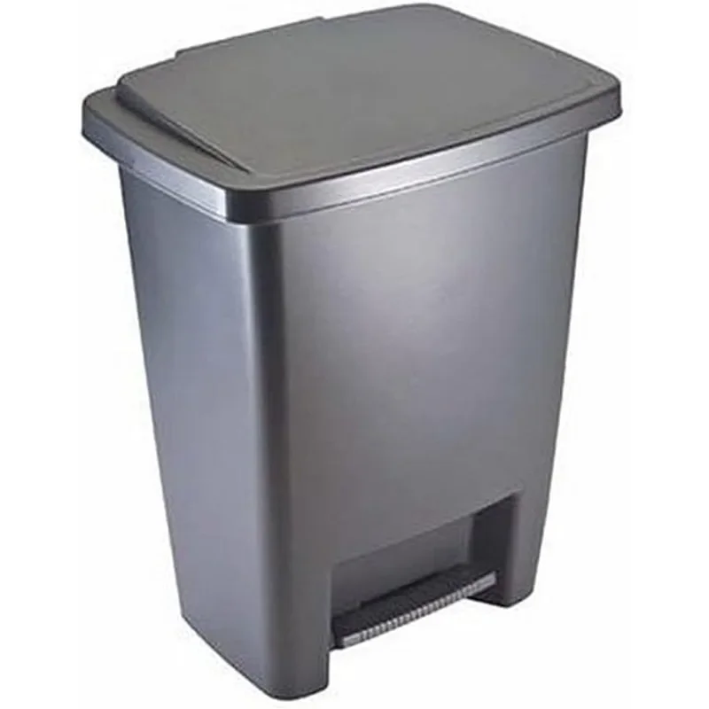 

Step-On Trash Can with Lid, 8.25-Gallon, Gray, Easy Clean Wastebasket for Home/Kitchen/Bedroom/Office