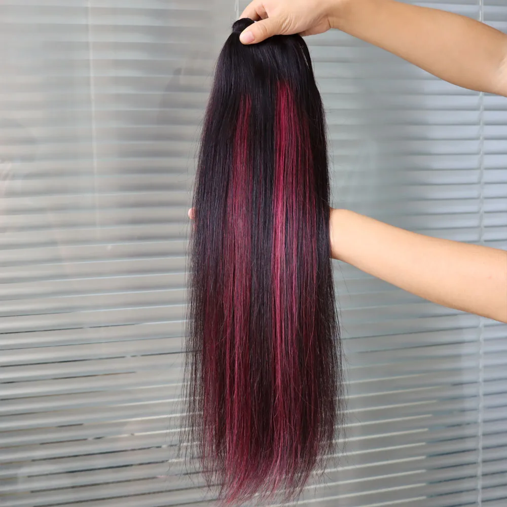 ارتفع الأرجواني الأحمر عذراء الشعر البشري لحمة تسليط الضوء على أومبير الأحمر الشعر الهندي حزمة النسيج مستقيم انخفاض الشحن للأسود الأفريقي