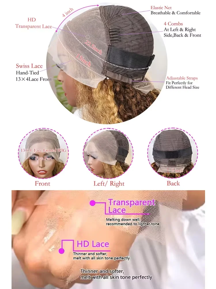 P4/27 Highlight 30 32 inch Brazilian Water Wave 13x4 HD Lace Front Human Hair Wigs For Women Glueless Curly Lace Frontal Wigs image 6
