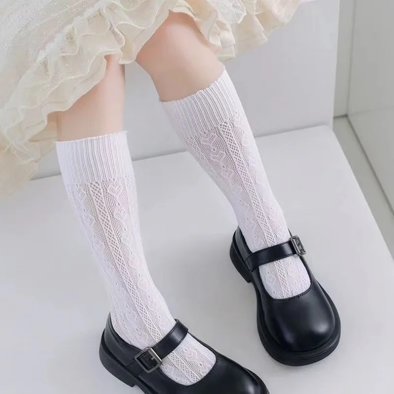 Girls' Summer Thin Pile Socks Baby White Lolita Silk Stockings Kids Hollow Mesh Solid Princess Hosiery Children's Tights  Gift