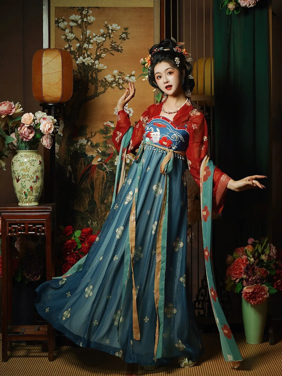 

Комплект Hanfu Dynasty Tang — женская повседневная одежда Ruqun с высокой грудью, элегантное традиционное китайское платье, женская одежда