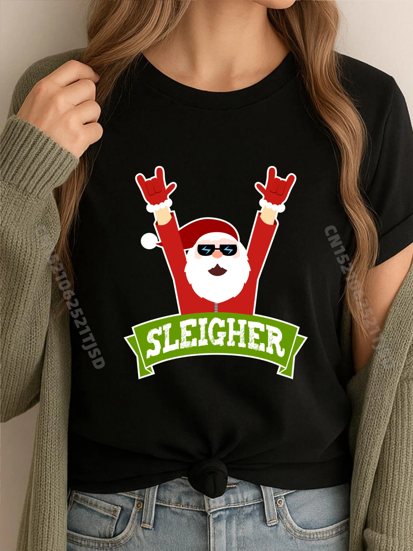 

Sleigher Heavy Metal Music Santa Christmas Luxury Designer Breathable Men's Shirt Mens Tshirts Gift