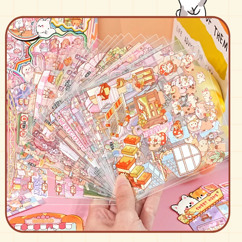 61PCS - Includes 20 Scene Cards, 40 Stickers, and 1 Pair of Tweezers, 3D Mini Scene Stickers, DIY Handmade 3D Landscape Stickers