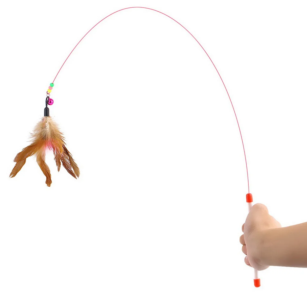 

Cat Kitten Wire Teaser with Bell Beads Fun Interactive Play Metal Plastic Aerodynamic Real Bird Action Mimic