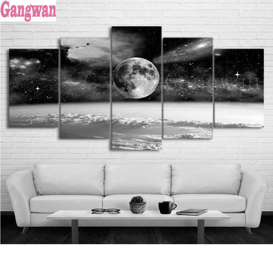 5 Pieces Canvas Art Space Universe moon stars Painting Modular diamond painting cross stitch 3D diamond embroidery mosaic decor