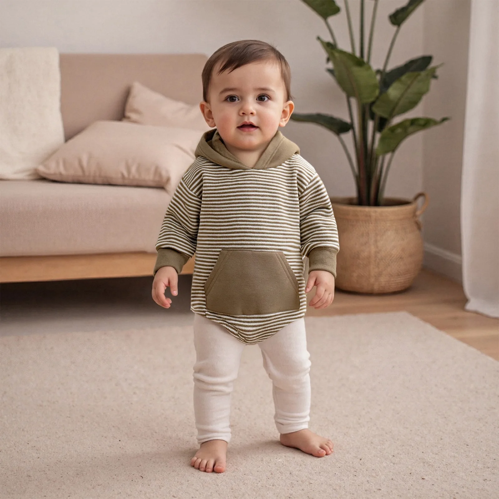 

Newborn Baby Boys Romper Cotton Waffle Hooded Striped Bodysuit 0-18M Infant Baby Autumn Clothes Long Sleeve Triangle Jumpsuit