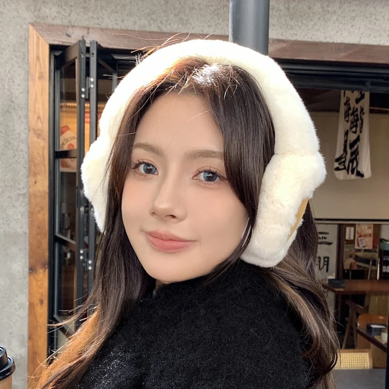 Women's Winter Earmuff Real Shearing Sheep Fur Ear Protector Cute Ear Warmer Foldable Warm Ear Cover for Cold Weather