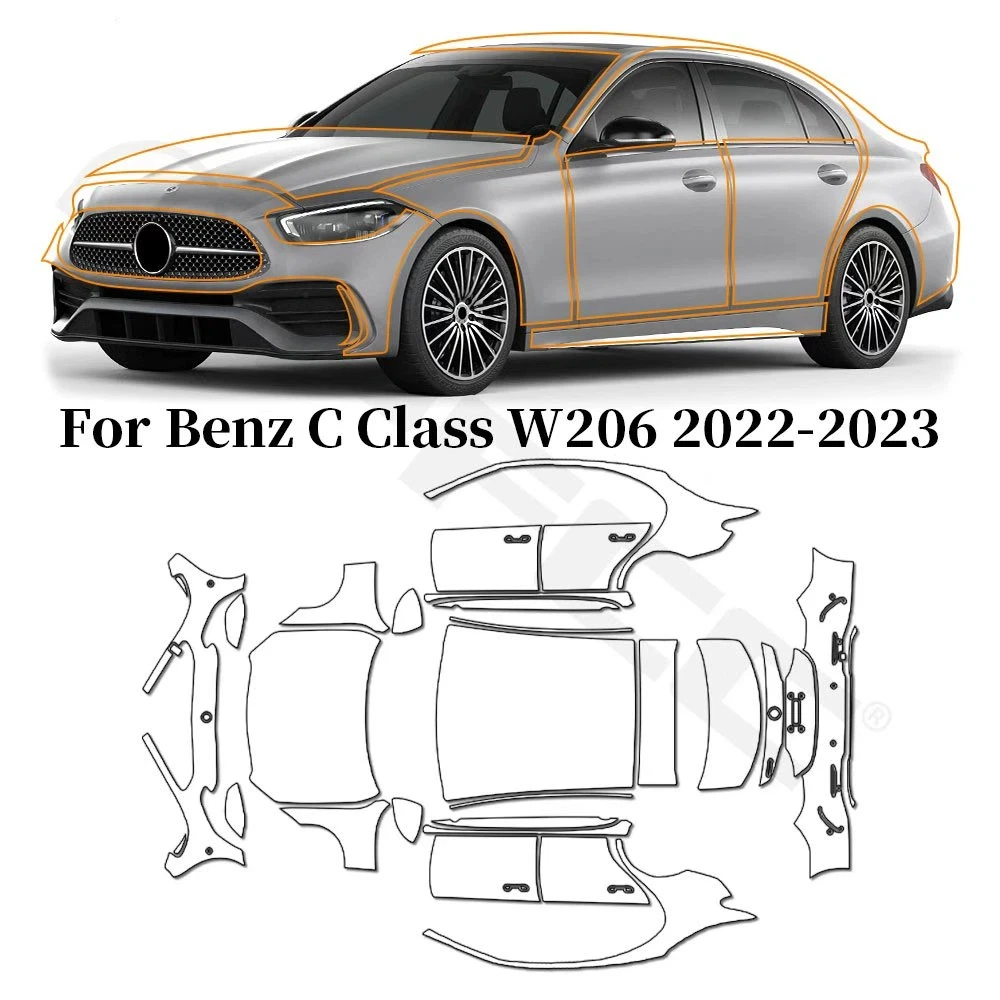 

TPU Paint Protective Film For Mercedes Benz C Class W206 2022 2023 Anti-Scratch Car Body Pre-cut Clear PPF Sticker Accessories