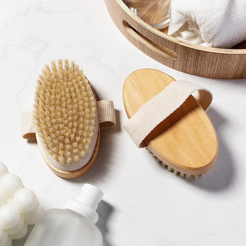 Brosse à poils naturels, douce, humide et sèche, pour le corps, SPA, masseur de bain, maison