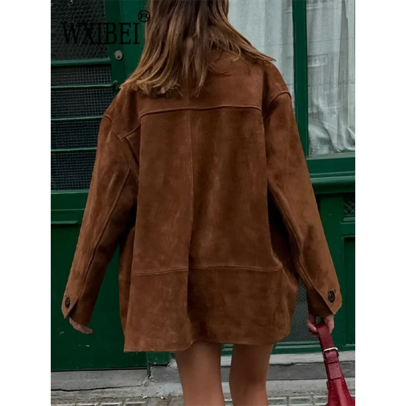 Veste Marron à Simple Boutonnage pour Femme, Manteau Court à Manches sulf, Chaud, Décontracté, Automne 2024