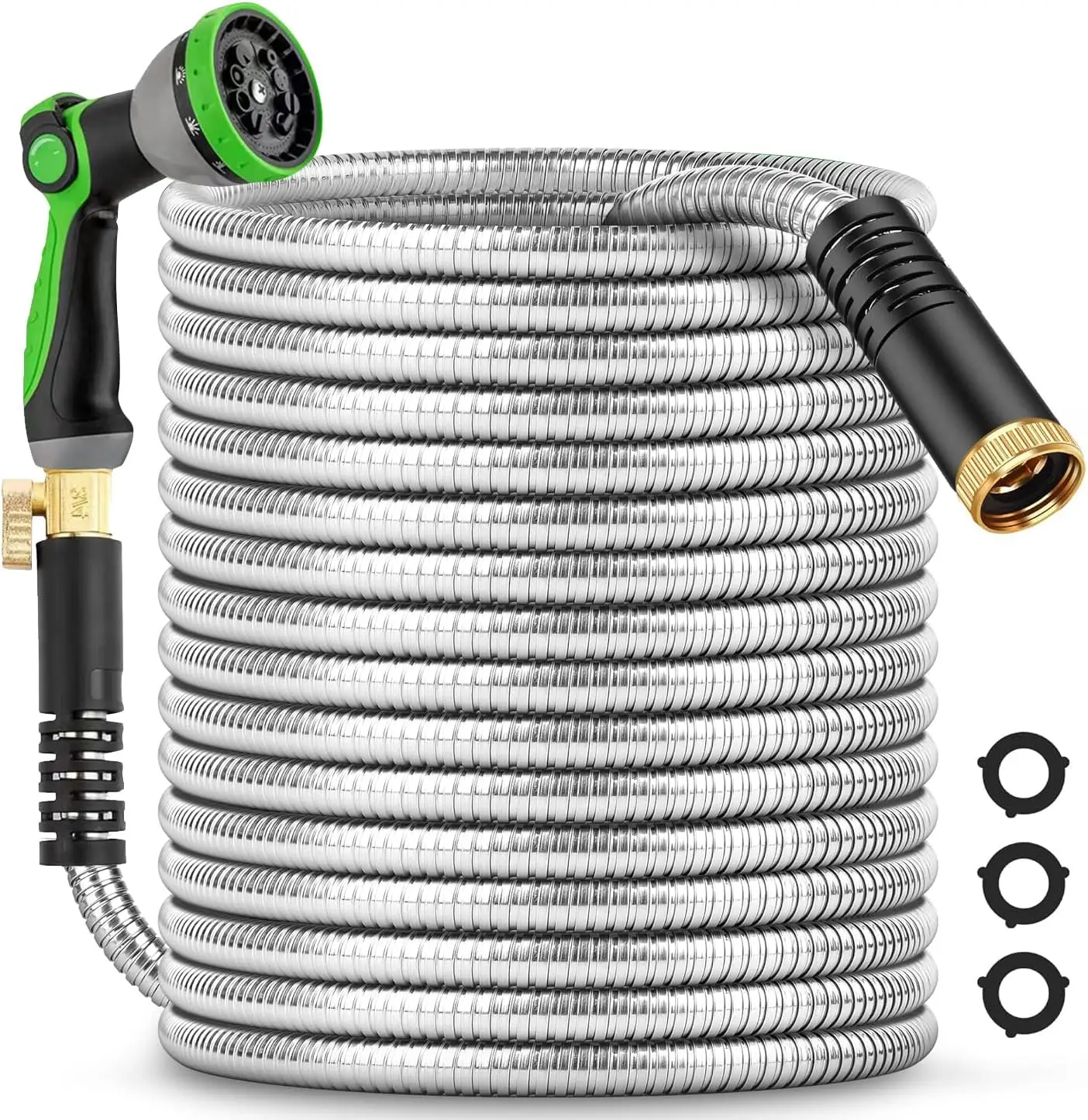 200Ft Metal Garden Hose durable stainless steel Water Hose, flexible, lightweight hose is resistant to kinks and tangles.With