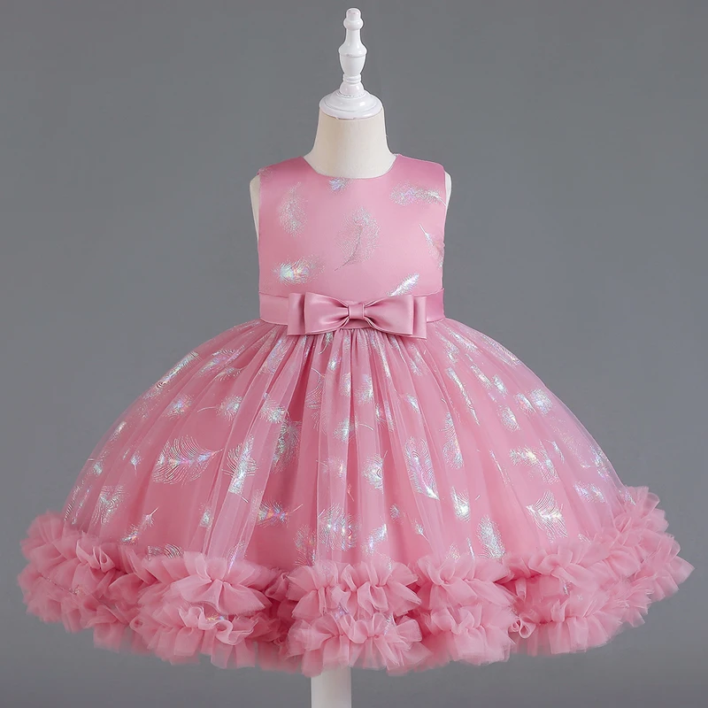 

Girls' evening dress Sleeveless mesh pommel skirt Cake skirt Princess wind sweet dinner flower children show