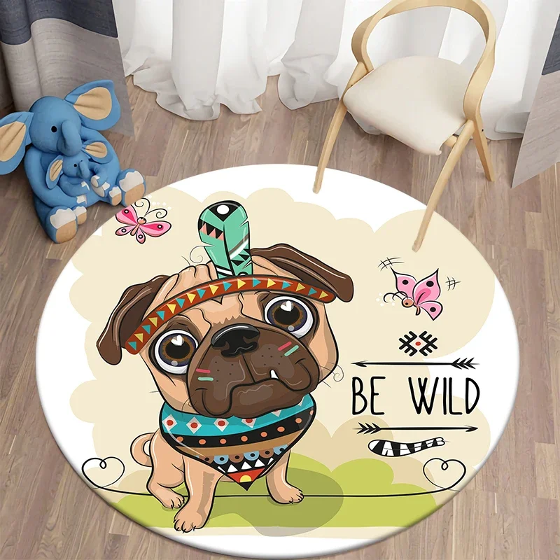 Kawaii Lion Round Rug Cartoon Animal Carpet for Living Room Kids Room Anti-slip Floor Mat Children Bedroom Soft Kitchen Area Rug