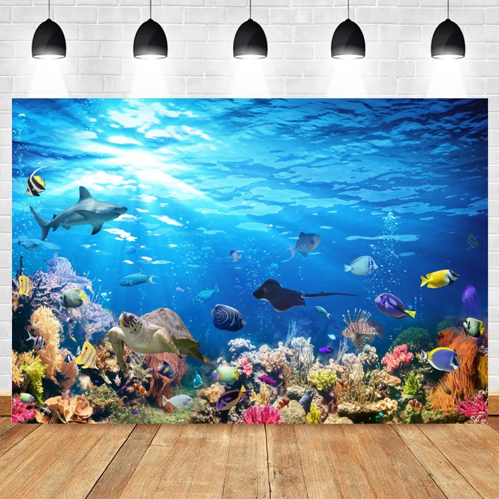 Under Sea Seabed World Backdrop Underwater Marine Coral Fishes Aquarium Photography Background Photo Studio Baby Portrait Props