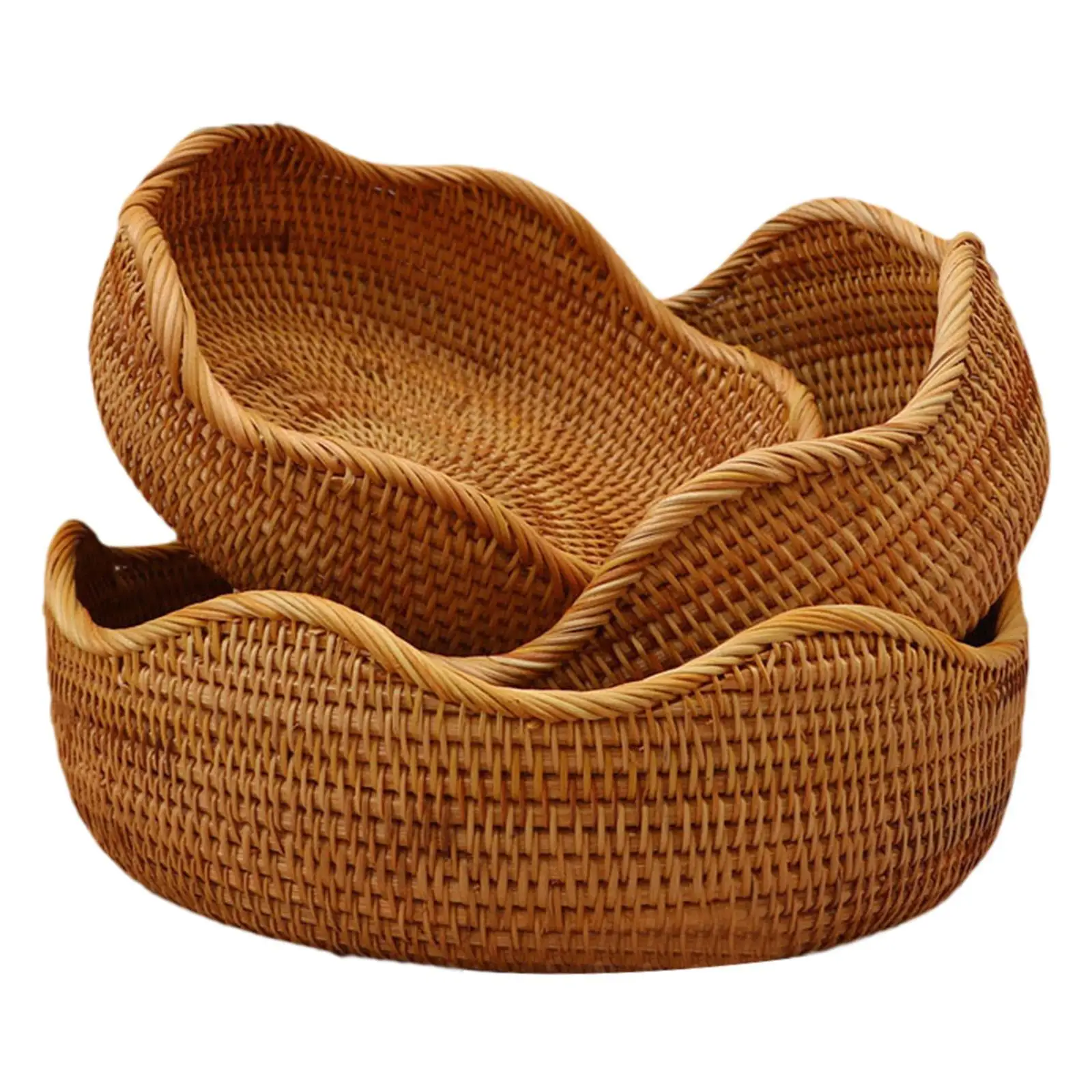 

3x Rattan Bowl Basket Rattan Serving Basket for Kitchen Restaurant Display