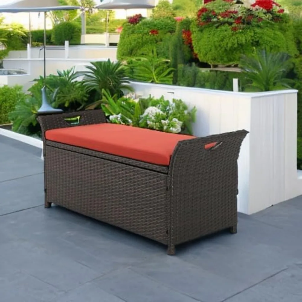 furniture Outdoor Storage Bench Rattan Style Deck Box w/Cushion