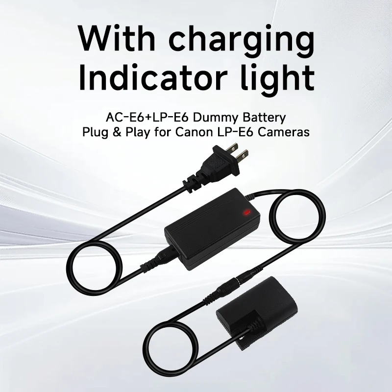 LP-E6 Dummy Battery AC-E6 Power Adapter Full Decoded for Canon Cameras Continuous Power Live Shooting