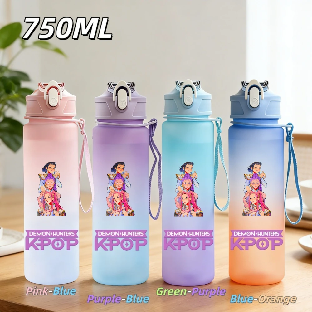 750ML Anime KPop Demon Hunters Sports Water Bottle Leak Proof Colorful Straw Cup Portable Water Bottle for Outdoor Sport Fitness - Detail 1