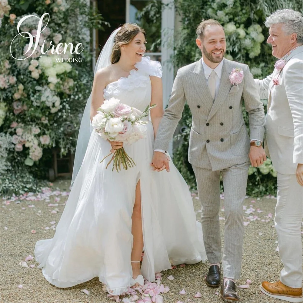 Personalizado 3d flores tule vestidos de casamento sem mangas um ombro a linha lado lodo drapeado vestido de noiva 2025 vestidos de novia