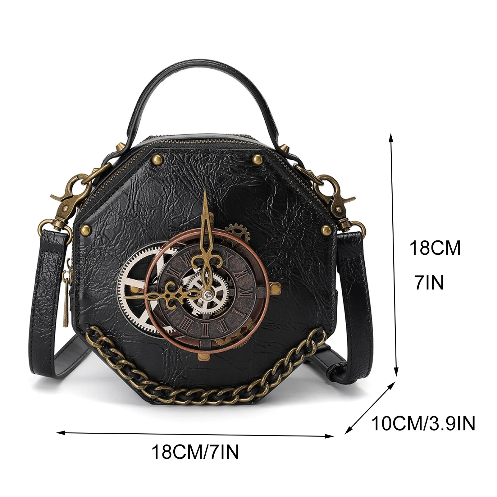 New Gothic Leather Clock Bag Steampunk Shoulder Bags Vintage Women Handbags Messenger Crossbody Bag Ladies Rivet Top-Handle Bags