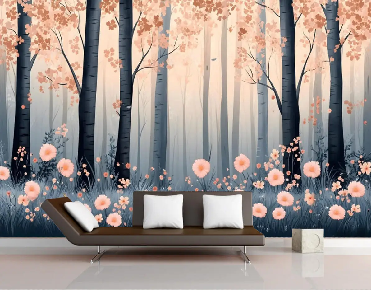custom Green Forest wallpapers for living room decoration home improvement TV background Vintage forest Flower photo wallpaper