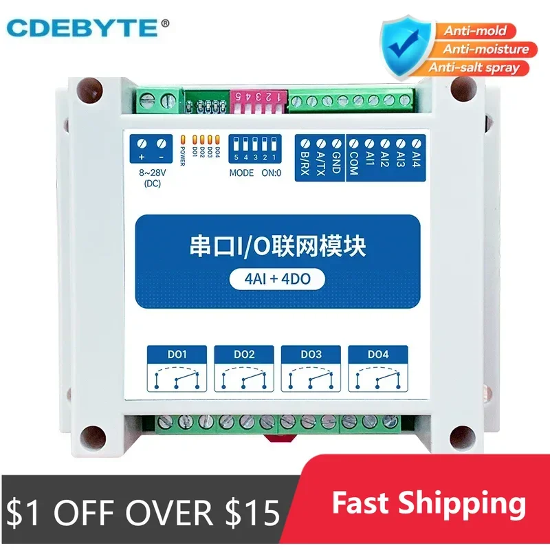 

Сетевые модули ввода-вывода RS485 ModBus RTU с последовательным портом CDEBYTE MA01-XACX0440 для ПЛК 4AI+ADO 4, выходные сторожевые таймеры