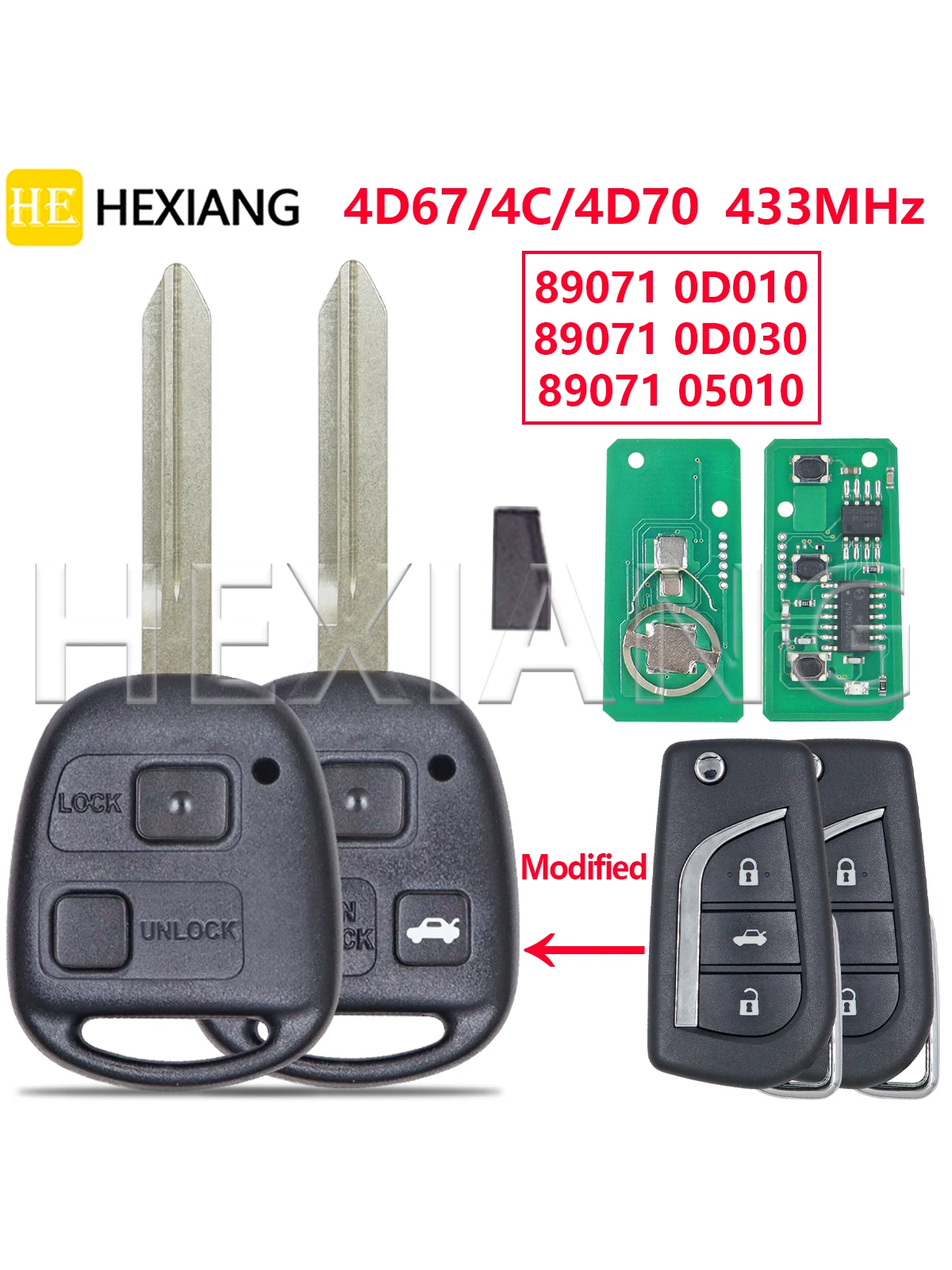 HE 0D010/0D030/05010 4D67/4C/4D70 Chip TOY47 Modyfikowany Pilot Kluczyk Samochodowy Typu Flip Do Toyota Avensis Corolla Yaris Avanza 2003-2012 — 2