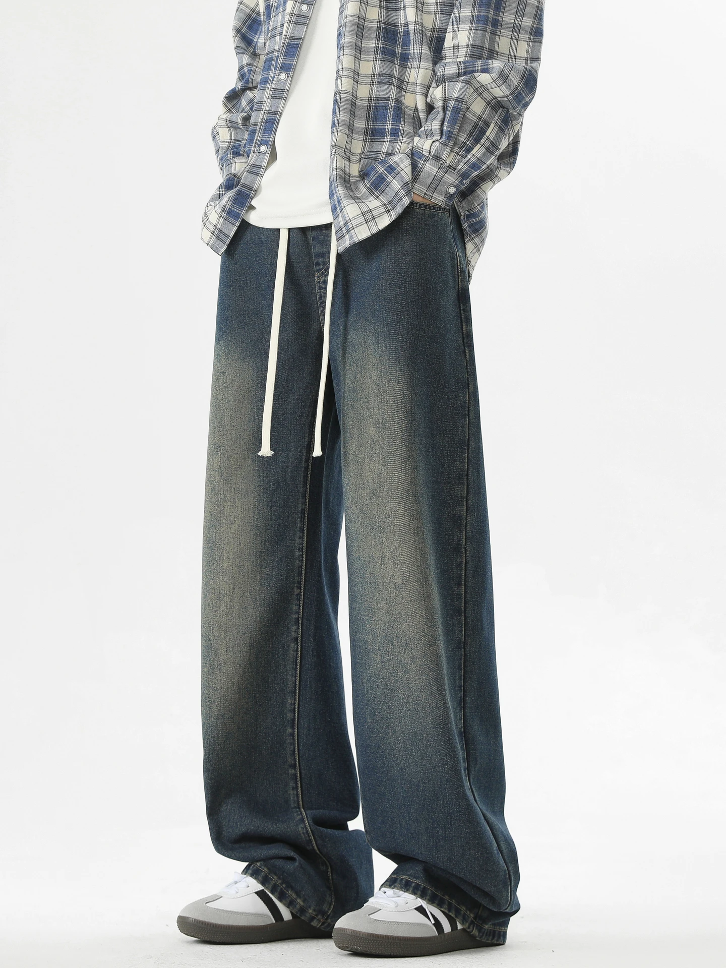 

Мужские вельветовые джинсы Wukong: модные американские, свободные, в стиле ретро, повседневные, широкие, длинные брюки с завязками, для отдыха, летние