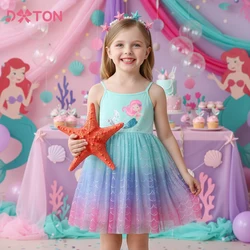 DXTON Mermaid Dress For Girls Sling Suspended Gradient Summer Kids Dress Cartoon Sequined Princess Dress Children Party Costumes