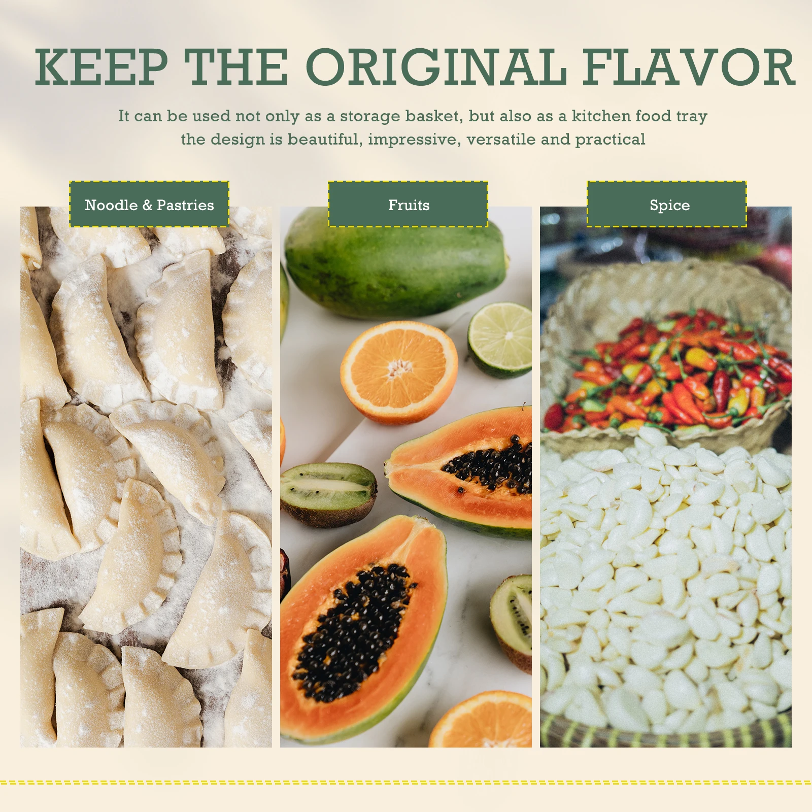 

3pcs Bamboo Weaving Sieves Round Food Tray Woven Storage Holder For Kitchen Drying Fruit Vegetable Basket Bamboo Storage Tray