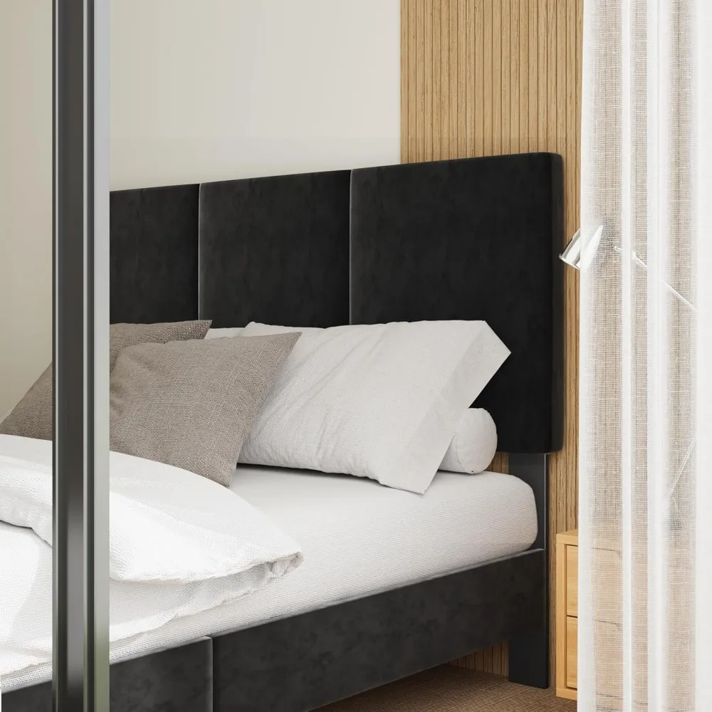 إطار سرير قوي بحجم كينغ مع لوح رأسي معنقدة عموديًا، لا يتطلب صندوق زنبركي، تجميع بسيط، نمط منصة