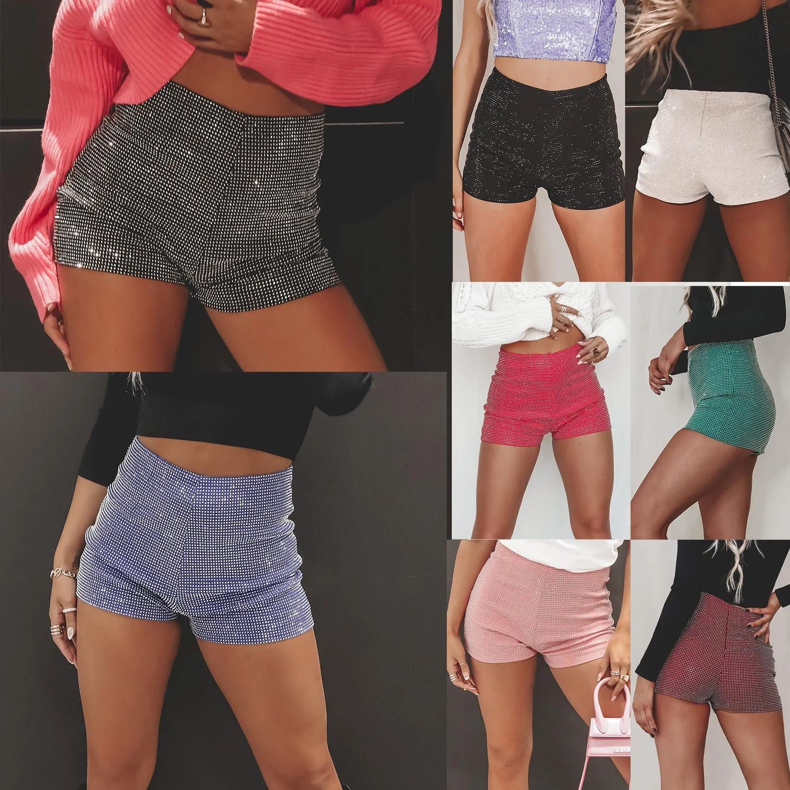 Women s Sexy Sequin Hot Shorts High Waist Stretch Glitter Shorts  Shiny Rave Shorts Sparkly Y2K Clubwear