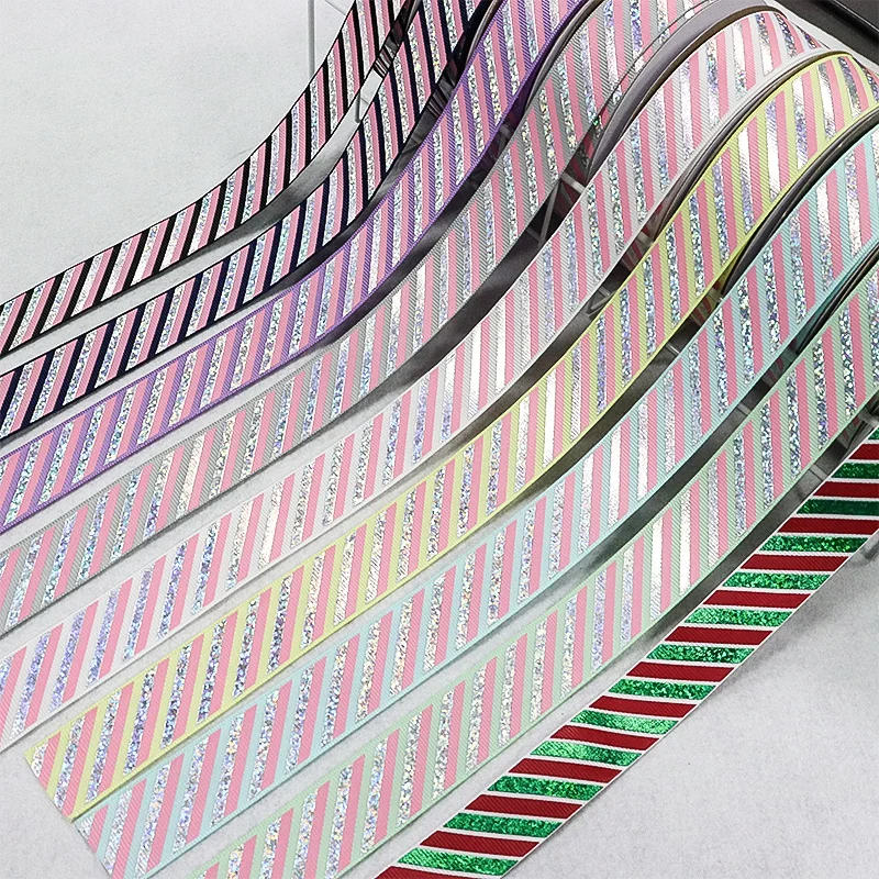 

1'' 25mm Laser Silver Foil Stripe Printed Grosgrain Ribbon For Gift Wrap Handmade DIY Sewing Decoration Hair Bows