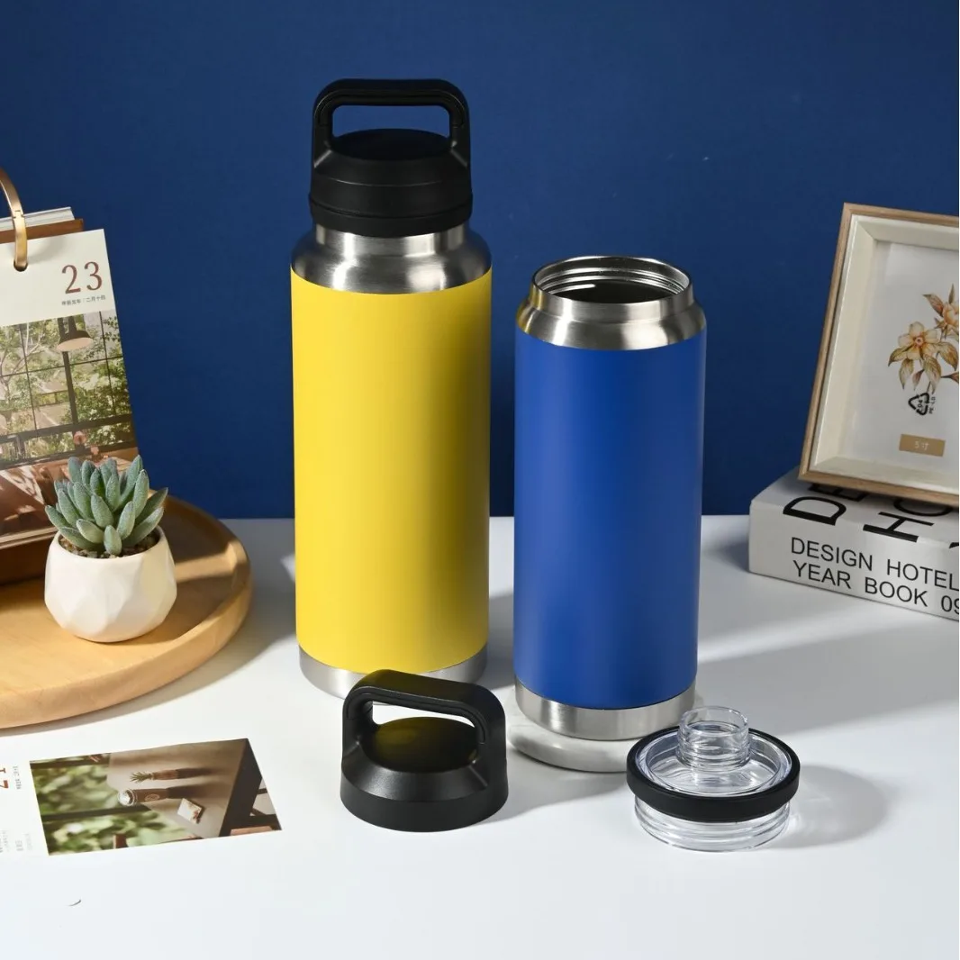 كوب ترمس مزدوج من الفولاذ المقاوم للصدأ، قارورة مفرغة رياضية محمولة بسعة كبيرة، زجاجة مياه حرارية، كوب للمشروبات