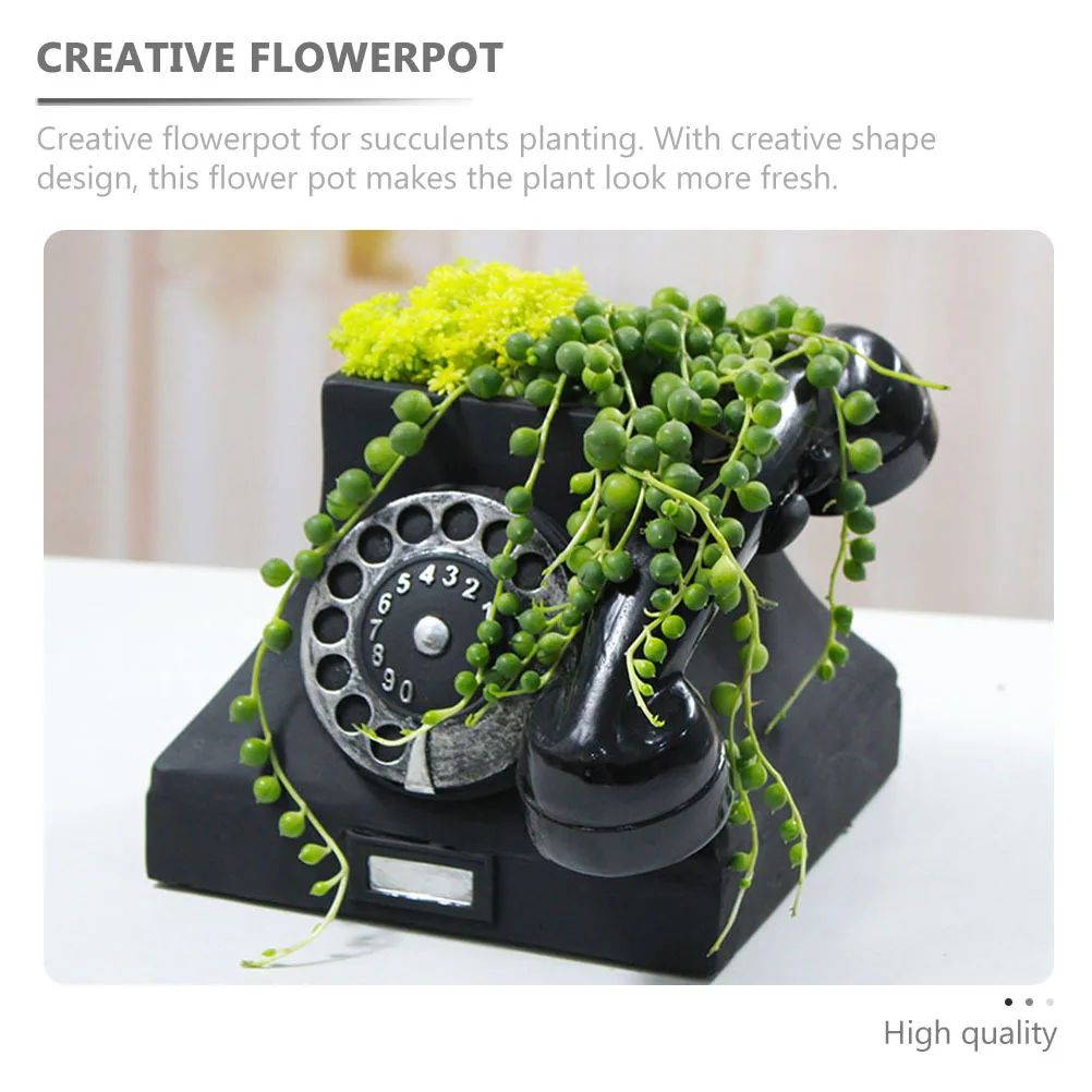 

1pc Retro Telephone-Shaped Flower Pot Creative Resin Succulent Plant Holder Indoor Outdoor Flowerpot Bonsai Container Gardening