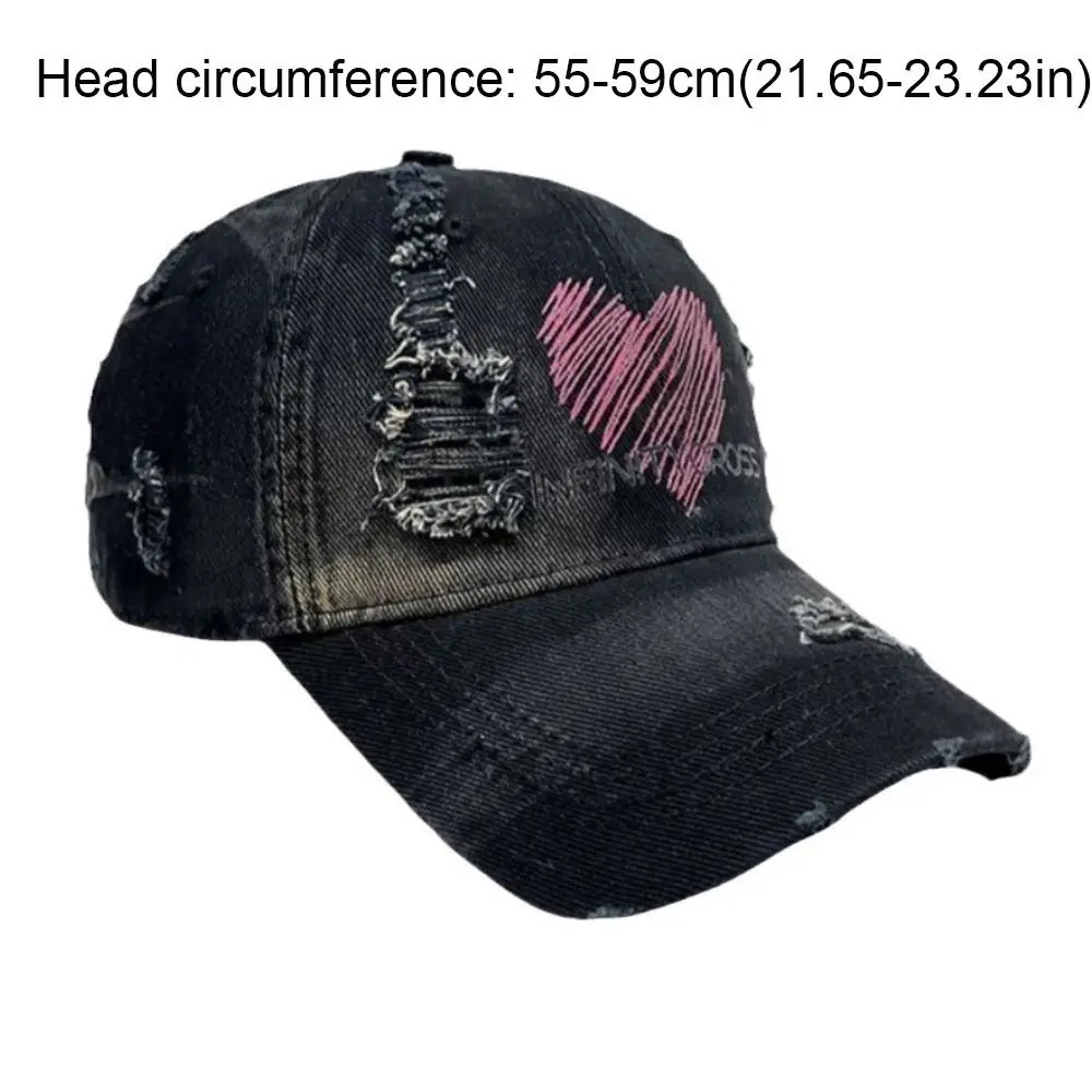 Vintage Cotton Love Baseball Hat Adjustable Sunscreen Letter Baseball Cap Sun Hat Soft Top Hole Peaked Cap Travel
