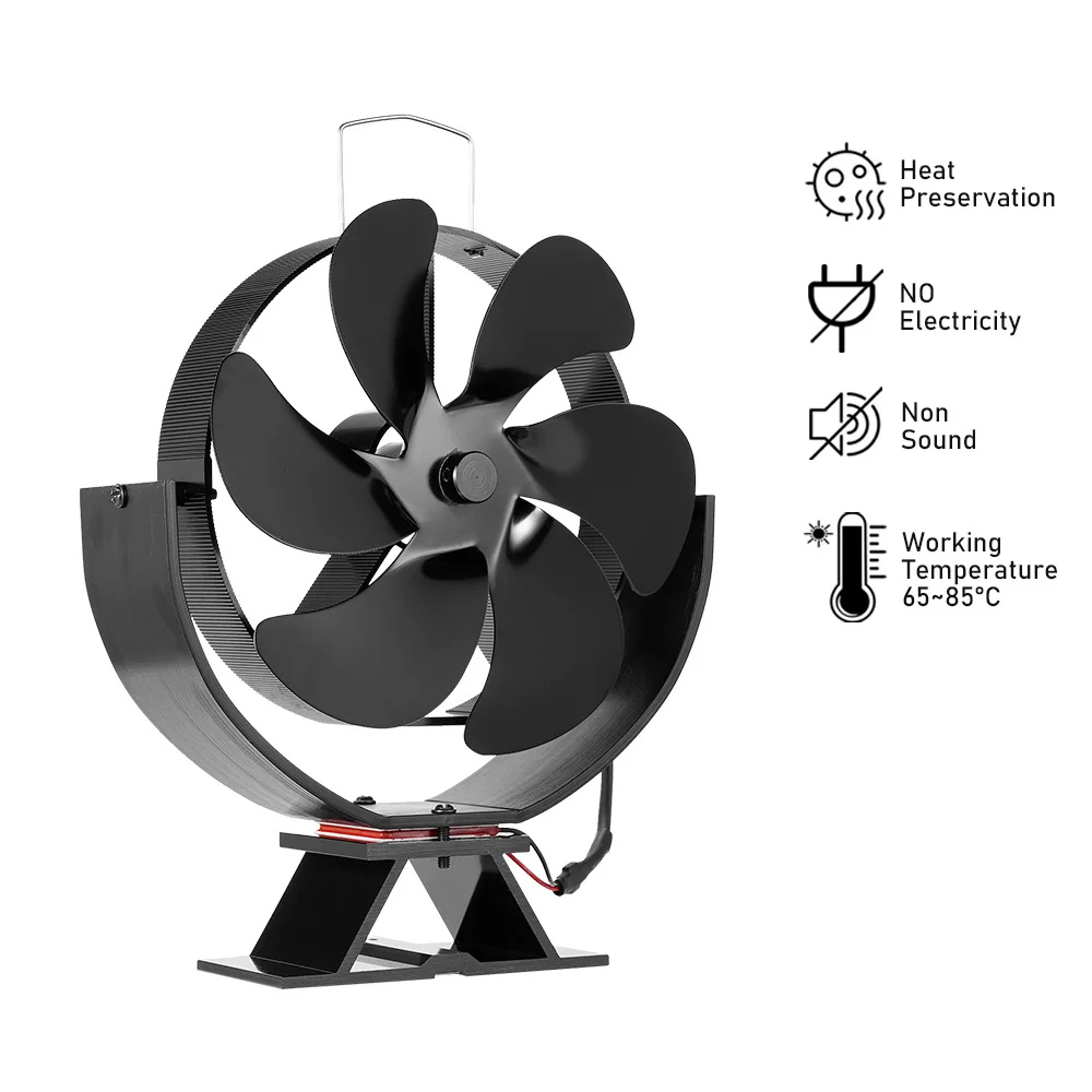 Calor alimentado lareira ventilador, queimador de madeira log, Eco-ventilador, silencioso, eficiente distribuição de calor, 360 rotação, 6 lâminas