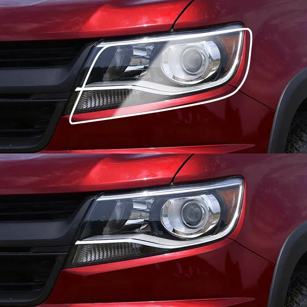 For Chevrolet Colorado Z71 2017-2021 Smoke Black High Gloss Pre-Cut TPU Headlight Protective Film PPF Anti-Scratch Vinyl Wrap