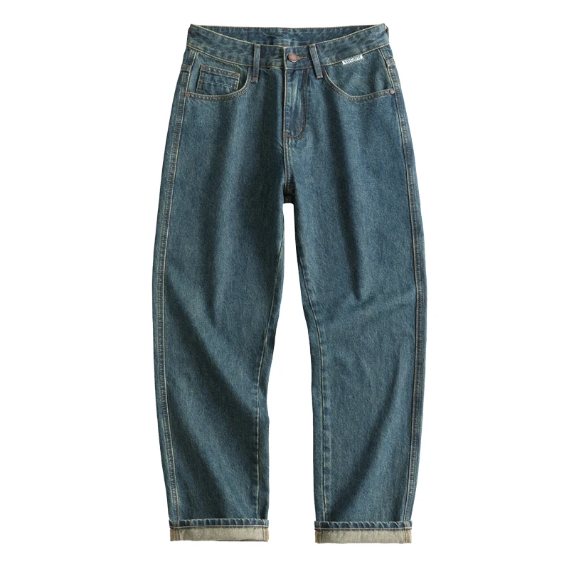 

Весенне-осенние новые хлопковые прямые джинсы в стиле ретро, мужская одежда, свободная трендовая уличная одежда, мужские брюки