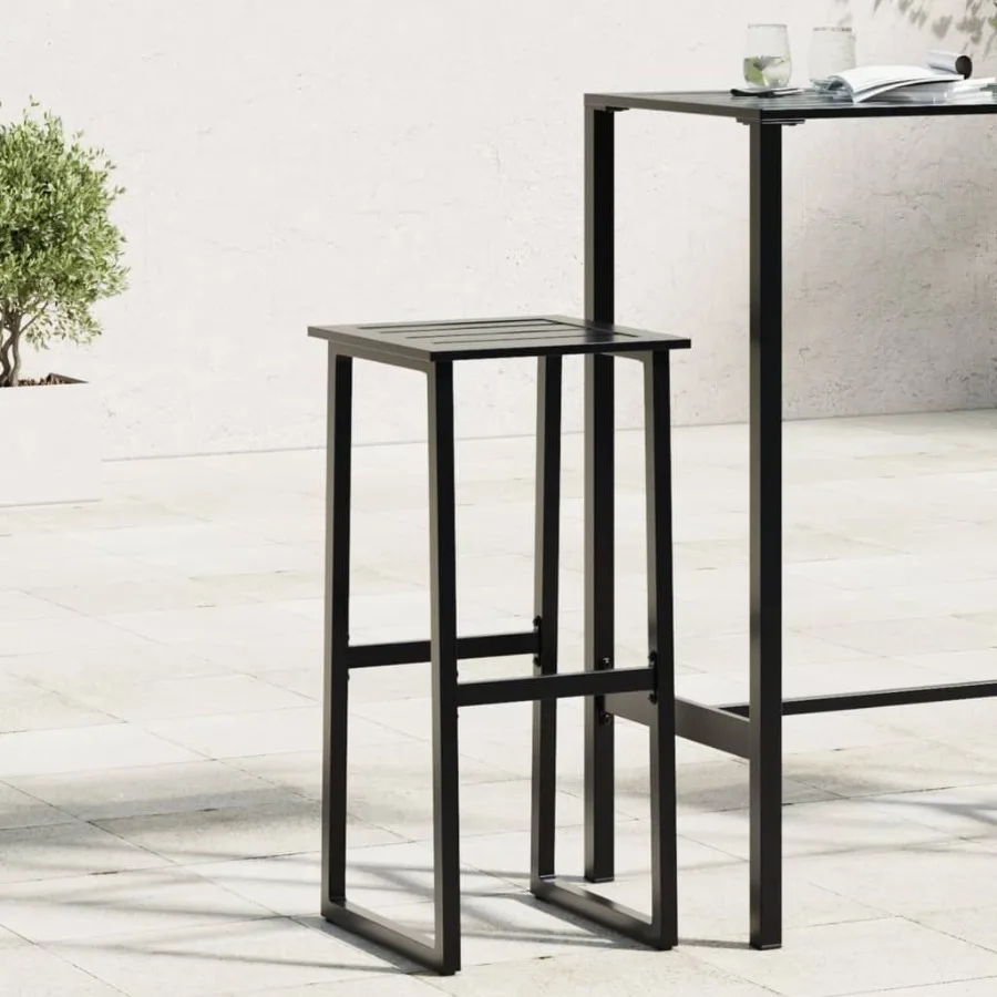 

Bar Stool Set of 2 Black Powdercoated steel Standard Footrest
