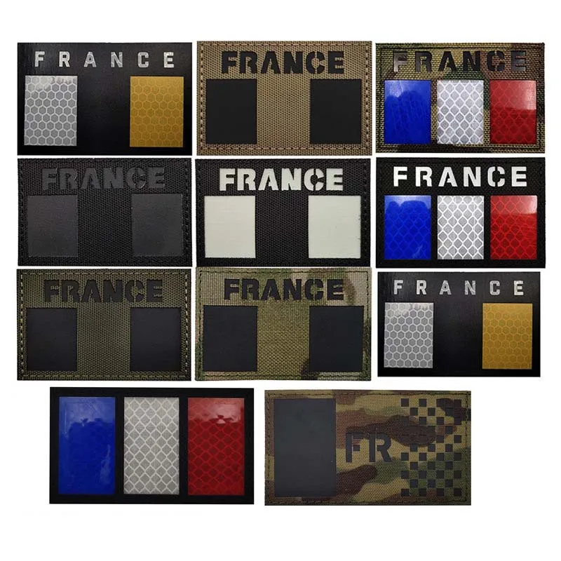 France Flag Morale Emblem Applique Embroidered Patches,Infrared Reflective French Badge Military Armband Stickers Tactical Patch