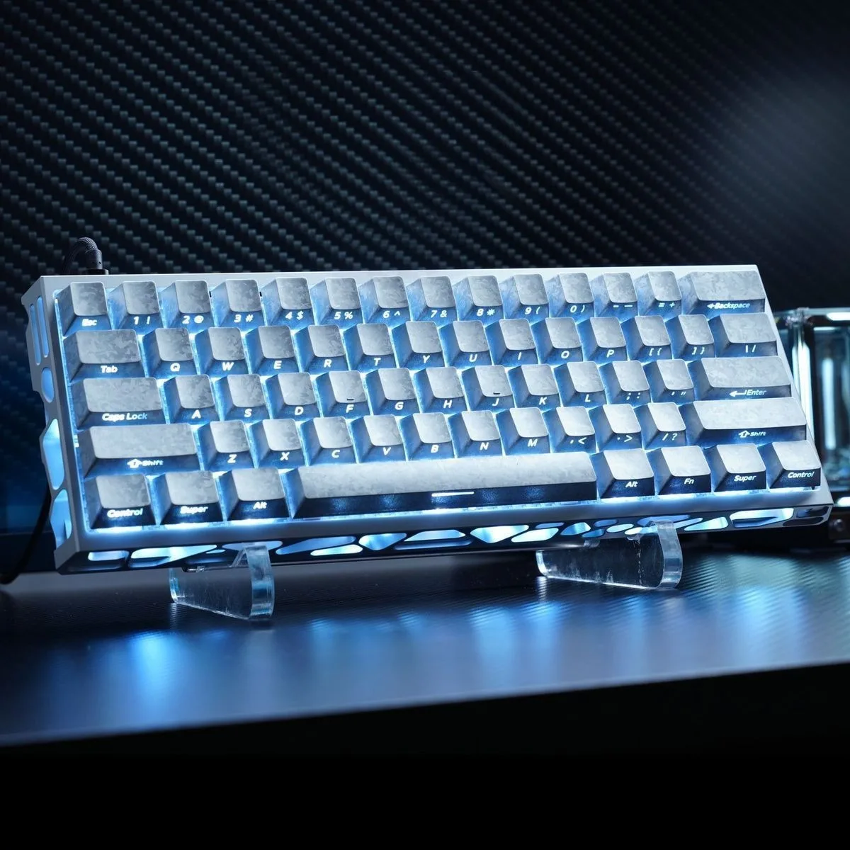 Silver Carbon 3.0 Shine Through Keycaps, Metallic Paint Keycap Set, Cherry Profile Translucent Keycaps for Mechanical Keyboard