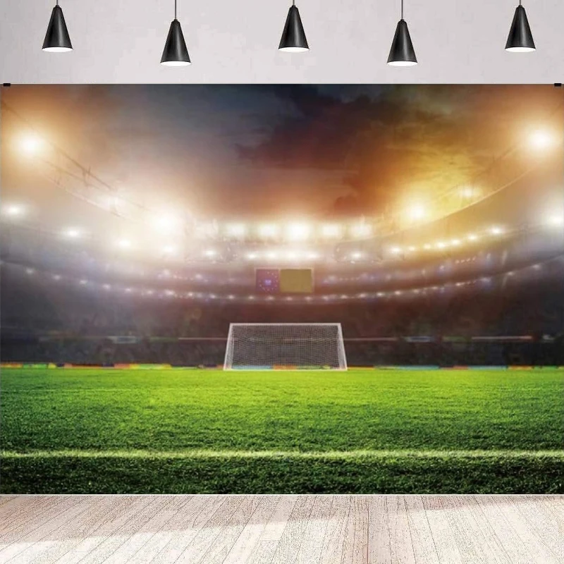 Football Stadium Photography Backdrop Soccer Court Field Green Grass Night Spotlight Lights Sports Background Birthday Party