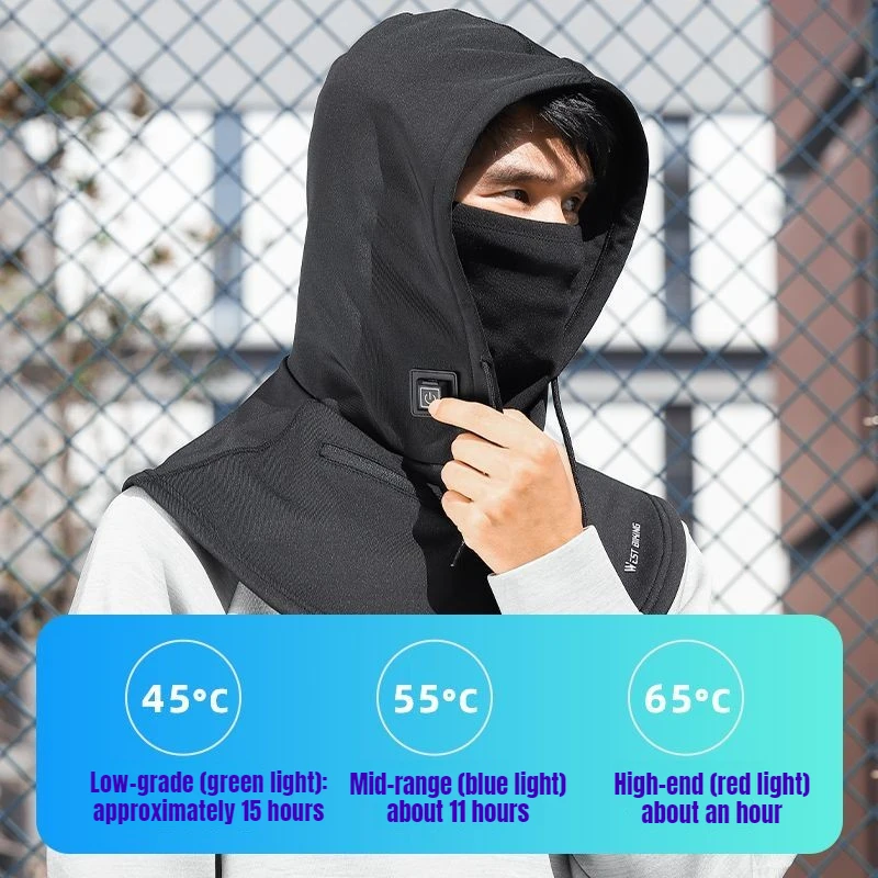 New Riding Heating Head Cover Winter Thermal Skiing Fleece Head Electric Heating Head Cover Motorcycle Heating Mask