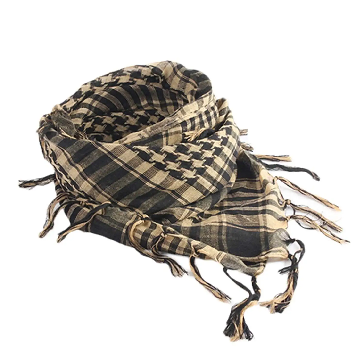 Unisex Scarf Polyester Lightweight Plaid Tassel Arab Desert Shemagh,Beige