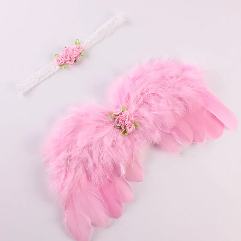 

Newborn Baby Photography Costume Babe White Feathers Angel Wings Infant Hair Accessories Headband Photographic Prop