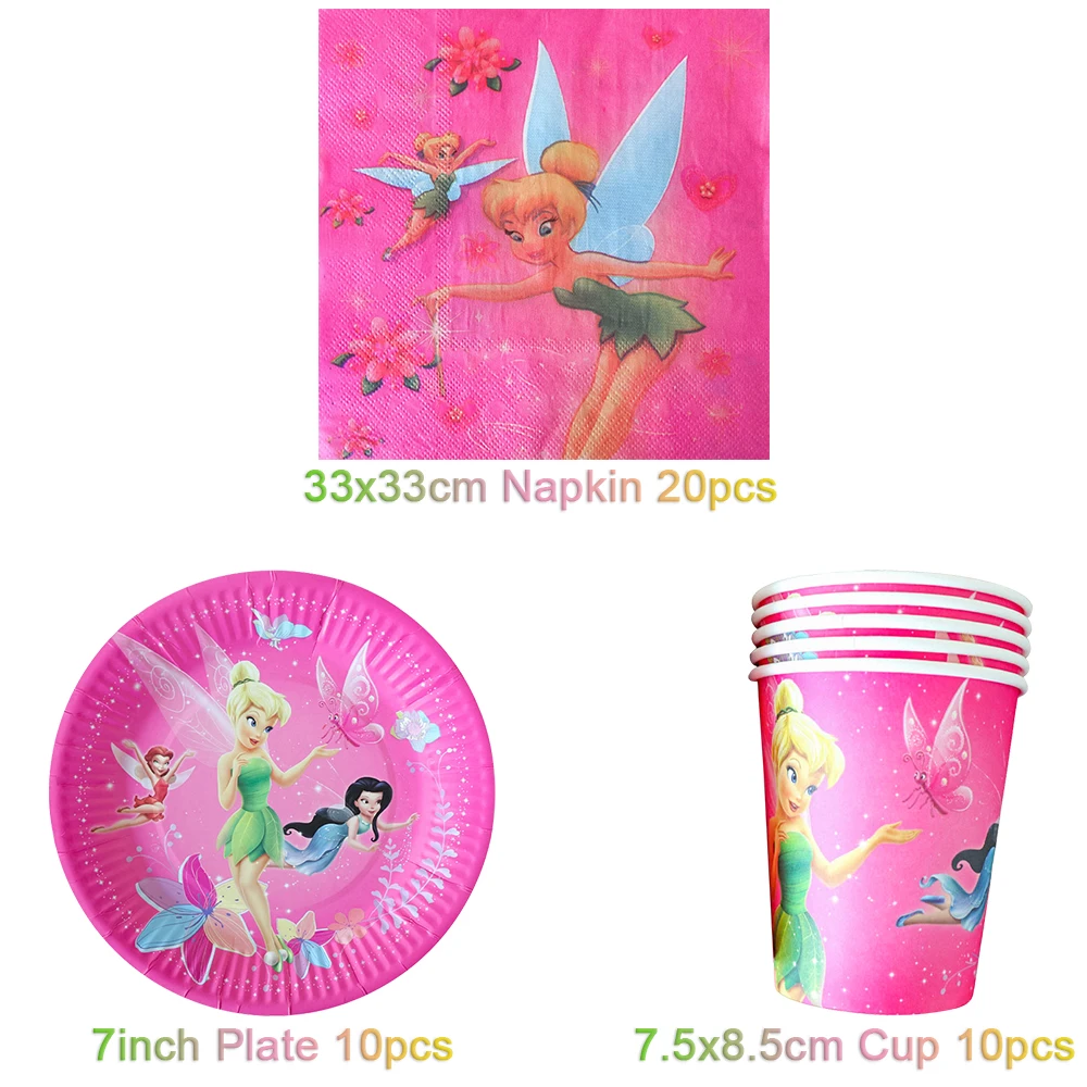 Cartoon Princess Fairy Tinker Bell Fairy Elves Theme Birthday Party Decoration Tableware  Number Latex Balloon Banner Girl Gift