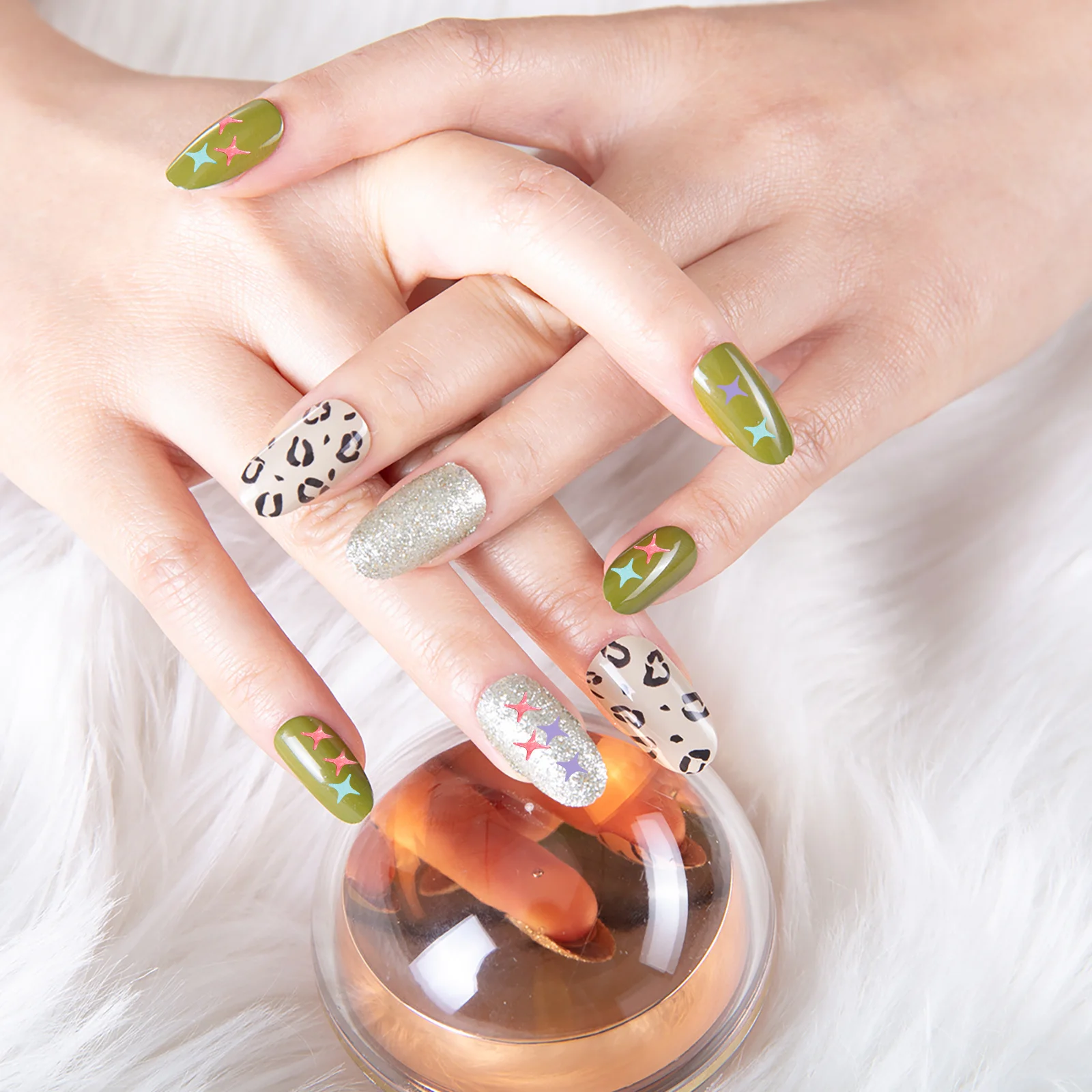 

2 Sets Glitter Nail Powder Makeup Sticker Manicure Four-pointed Shiny Sequin Paillette Pvc
