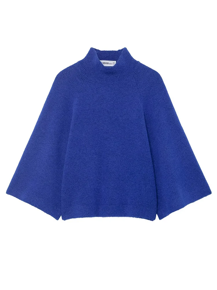 HH المرأة موضة جديدة الربيع محبوك القمم الصلبة عالية طوق ثلاثة أرباع الأكمام البلوفرات الإناث سترة فضفاضة غير رسمية 2 اللون #6